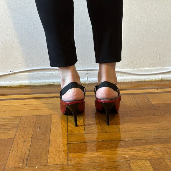 Steffani Collection Red Ankle Strap slingback heels 3 inch - Picture 6 of 8